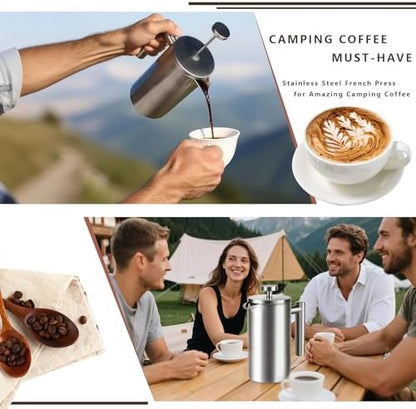 French Press 24 oz, Premium Stainless Steel French Press Coffee Maker 2 cup