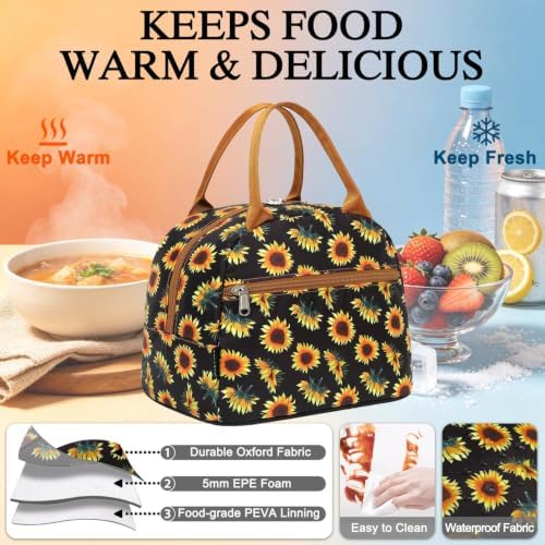 FlowFly Insulated Lunch Cooler Bag - Tote Bag Organizer for Women/Men, SunFlower