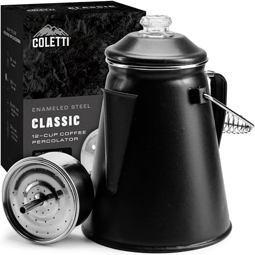 COLETTI Classic Percolator Coffee Pot — The Most Nostalgic Camping Coffee Pot, Now Modernized [Matte Gray Enamel, 12 Cup]