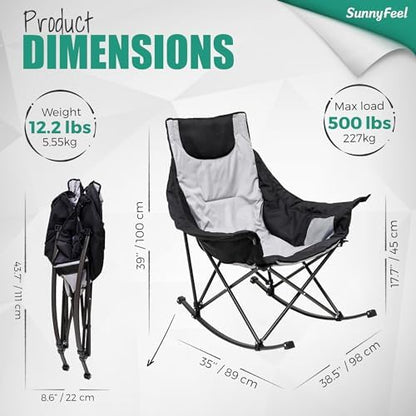 SUNNYFEEL Oversized Folding Rocking Camping Chair for Adults, 500lbs Grey