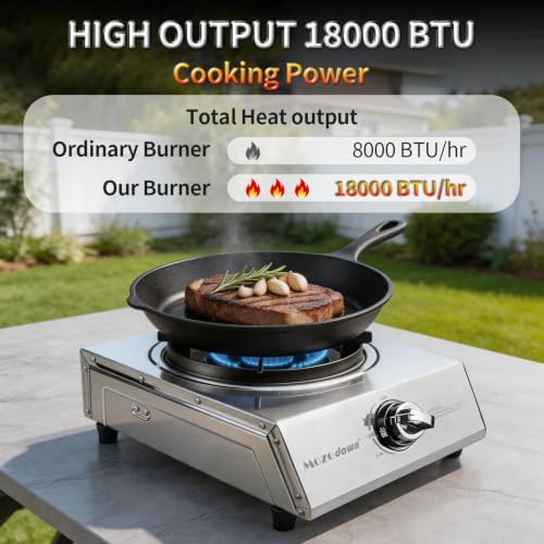 18,000 BTU High-Power Propane Burner Stove - Heavy-Duty Stainless Steel, Portable Single Burner Propane Stove for Outdoor Cooking