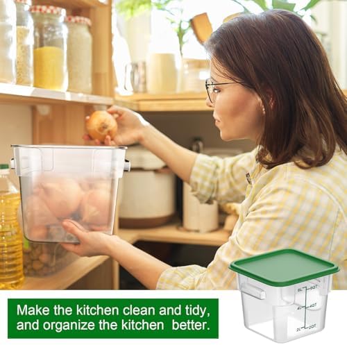 FoldTier 2 Pieces Square Food Storage Containers Polycarbonate Clear Food Container with Lid Commercial Food Storage with Graduations for Commercial Kitchen Dough Marinating Meat(Green, 6 Qt)