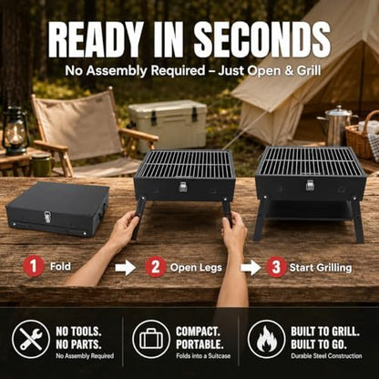Portable BBQ Charcoal Camping Grill: Tabletop Folding Barbecue Grills