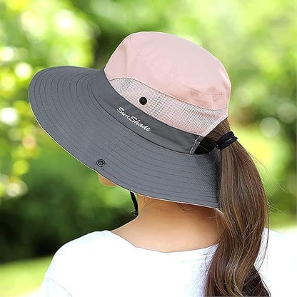 ZOORON Women's Ponytail Safari Sun Hat, Wide Brim UV Protection Outdoor Bucket - Image 5