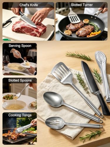 Portable Camping Utensil Set, 15PCS Camping Cookware with Organizer Cooking Kit Stainless Steel Accessories with Knife Fork Spoon RV Essentials Cook Equipment for Picnics BBQs Travel