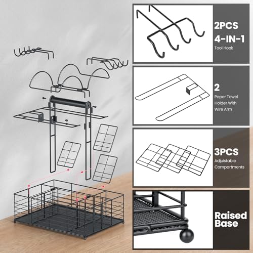 Grill Caddy for Outdoor Grill with 2 Paper Towel Holders,Barbecue Tool Sets Storage Organizer,BBQ Caddy for Outdoor Grill with 9 Compartments & 8 Hooks,Picnic Caddy Grilling Gifts for Men