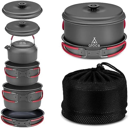 ALOCS Camping Cookware Set Camping Gear Compact Camping Pots and Pans Set