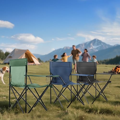 4 Pack Folding Camping Chairs for Adults, Foldable Portable Beach Chairs with Carry Bag & Cup Holder, Compact Design for Camping, Beach, Picnics, and Fishing Supports 300LBS（Navy）