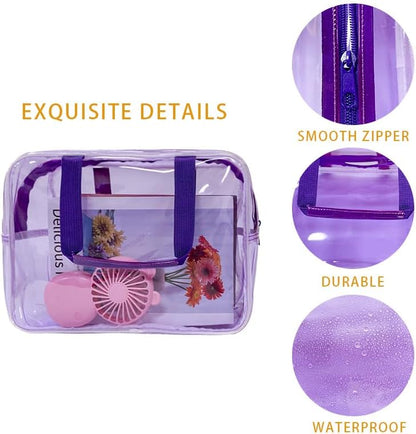 Travel Clear Waterproof PVC Bag, Toiletry Carry Pouch Makeup Artist Bag, Makeup Bags with Zipper Handle Straps, Tote Bag Violet