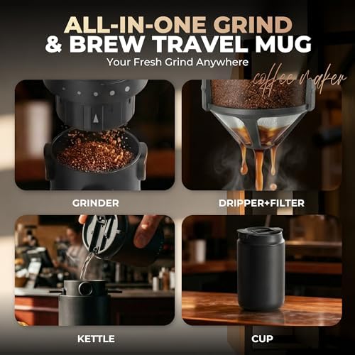 HAUSHOF Rechargeable Electric Grinder, Portable Brew Pour Over Coffee Maker