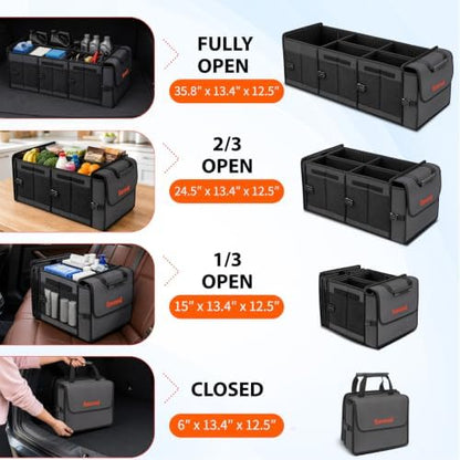 Large Trunk Organizer with Portable Leakproof Cooler Bag,Foldable Cover,Adjustable Securing Straps,Collapsible Trunk Organizer for Suv Car Truck Sedan (4-in-1 with Cooler)