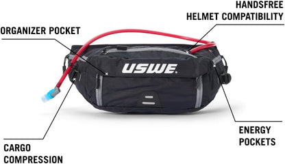 USWE Zulo Hydration Hip Pack - with Organizer and Side Pockets, Bounce Free Hip Belt (6L, Black)