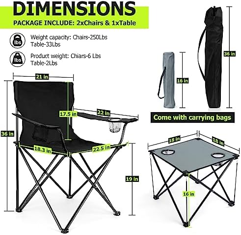 Joyfair Camping Lawn Chairs & Table Set, Large Beach Chairs for Outside