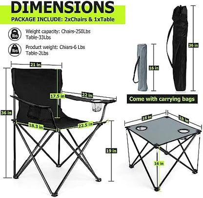 Joyfair Camping Lawn Chairs & Table Set, Large Beach Chairs for Outside