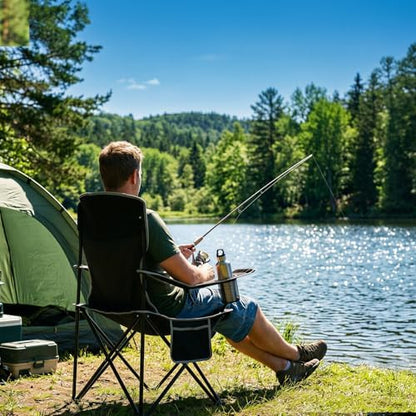 Romswi Lightweight 2Pcs Camping Chairs for Adults, Folding Lawn Chair with 4-Can Cooler Bag, Cup Holder,Collapsible Portable Outdoor Chair for Tailgating, Beach, Fishing,Black