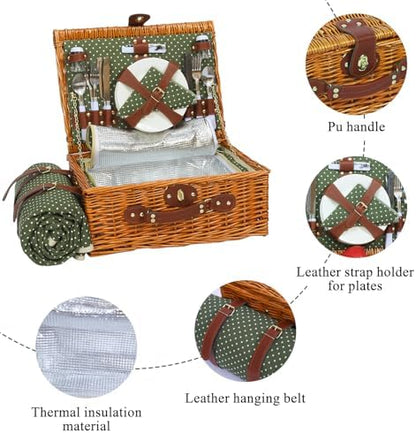 Picnic Basket for 4 Persons with Waterproof Picnic Blanket