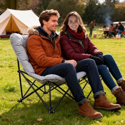 Oversized Padded Double Camping Chair with High Back Heavy Duty Folding Comfy Chair Butterfly Chair for Adults Lawn Patio Outdoor