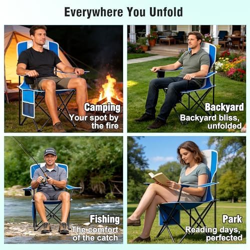 Camping Chairs, 300 LBS High Back Lawn Chairs Folding 2 Packs (Blue Gray)