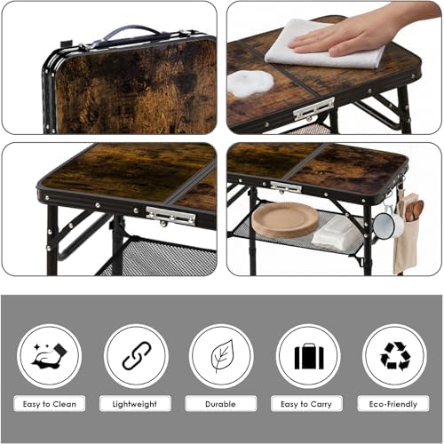 Folding Picnic Table 2ft Portable Camping Table Adjustable Heights