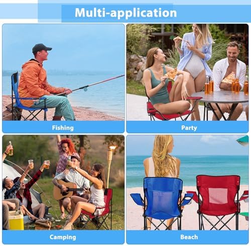 Shellwei 2 PCS Folding Camping Chair with Cupholder and Carry Bag Regular Size Colorful Breathable Portable Lightweight Lawn Chair with Side Pocket for Fishing Hiking Beach Outdoor Activity
