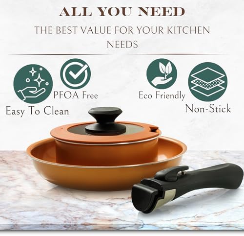 Moss & Stone 7-Piece Nonstick Pots and Pans Set, Removable Handle Cookware