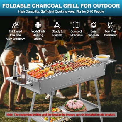 IRONWALLS 32" Portable Charcoal Grill Outdoor Cooking with Storage Shelf