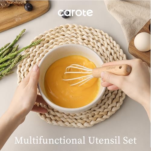 CAROTE Silicone Cooking Utensils Set, Kitchen Utensils Set 10 Pcs for cooking, BPA Free Spatula Set with Heat Resistant Wood Handles for Nonstick Cookware (Cream White) (Pack of 2)