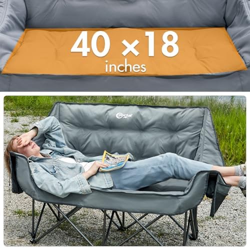 Portal 600 lbs Double Camping Chair,2 Person Folding Loveseat,Gray