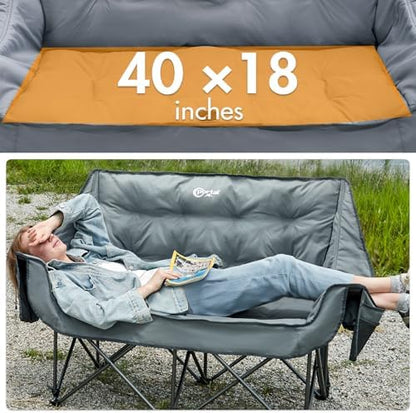Portal 600 lbs Double Camping Chair,2 Person Folding Loveseat,Gray