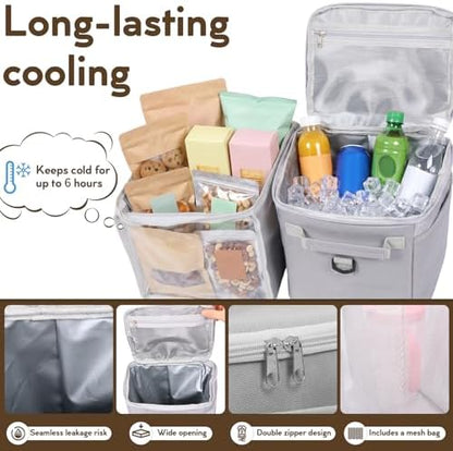 2-in-1 Cooler Organizer Insert for Bogg Bag Original/X-Large, PEVA 6H Insulated Storage Inner with Mesh Bag, Dry-Wet Separate for Camping, Beach, Picnic, Road Trips