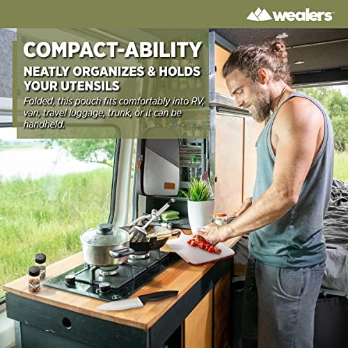 Wealers Camp Kitchen Cooking Utensil Set Travel Organizer Grill Accessories Portable Compact Gear for Backpacking BBQ Camping Hiking Travel Cookware Kit Water Resistant Case