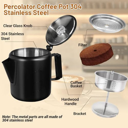 No Coating 9 Cup Percolator Coffee Pot 304 Stainless Steel