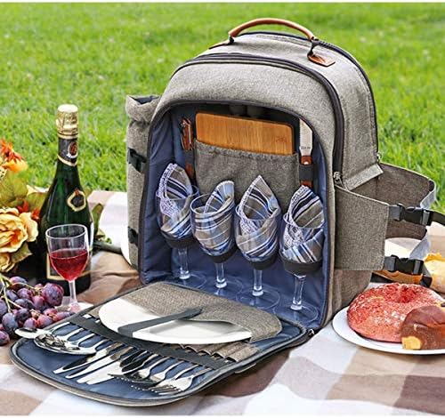 Sunflora Picnic Backpack for 4 Person Set Pack with Insulated Waterproof Pouch for Family Outdoor Camping (Brush Beige)