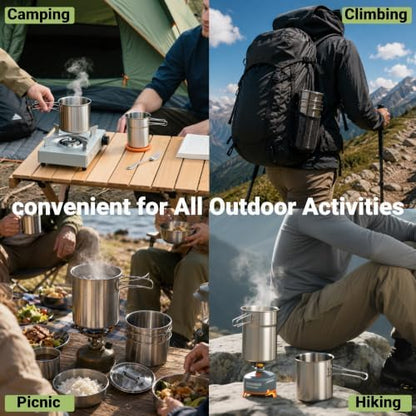 KOKKOYA Stainless Steel Camping Cups Mug Small Backpacking Bush Pot Set