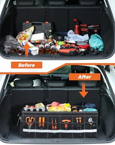 Oasser Car Trunk Organizer with Foldable Soft Lid 75L 4 Compartments Black