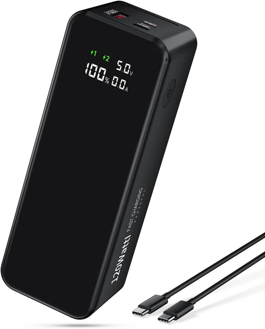 27000mah Power Bank, High Capacity 3-Port Laptop Portable Charger, 120 W Fast Charging, Smart Display for Outdoor Work, Compatible with iPhone 16/15/14 Series, Vision Pro, Samsung, MacBook and more.