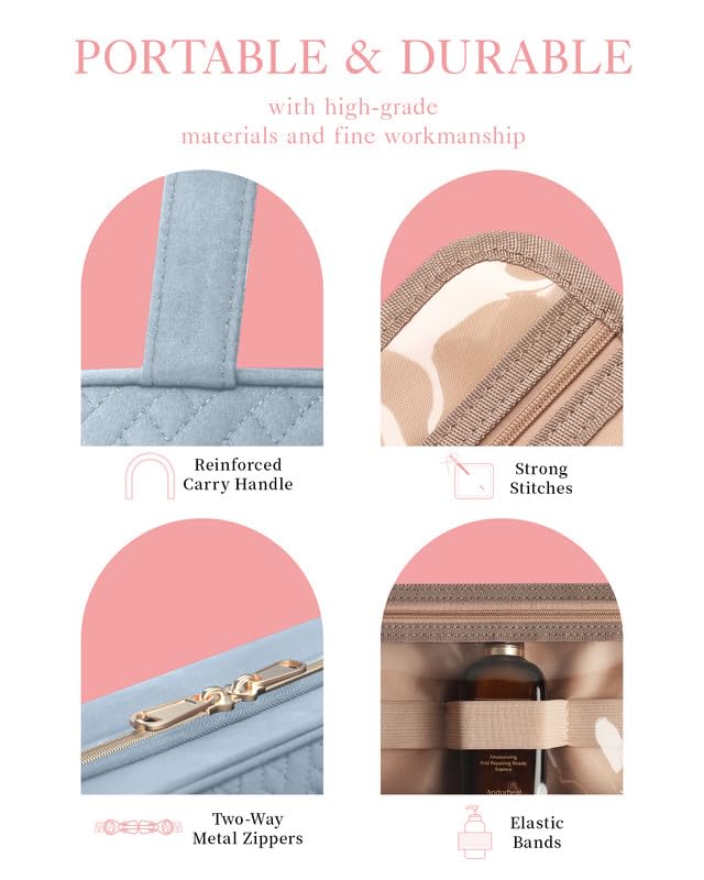 HOTOR Travel Toiletry Bag w/Hanging Hook - Spacious Toiletry Bag Essentials for Women & Men, Makeup Bag/Big Comparment, Waterproof for Travel Accessories, Medium, Light Blue