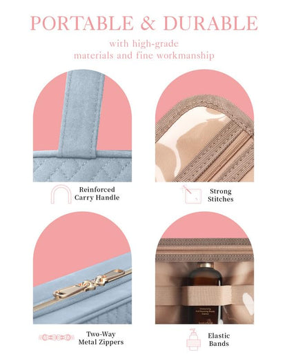 HOTOR Travel Toiletry Bag w/Hanging Hook - Spacious Toiletry Bag Essentials for Women & Men, Makeup Bag/Big Comparment, Waterproof for Travel Accessories, Medium, Light Blue