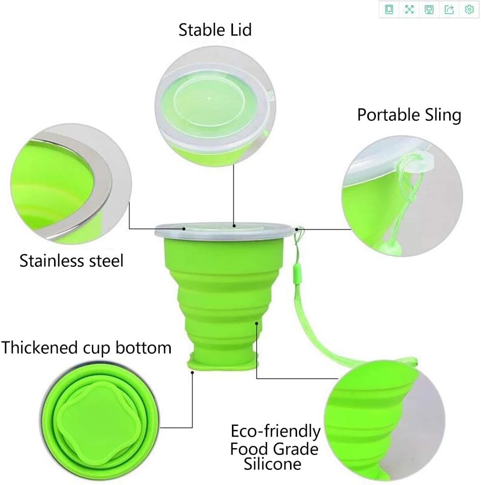 5 Pack Silicone Collapsible Cups for Traveling Foldable Camping Cups Collapsible Water Cup Portable Drinking Cups with Lids Collapsible Mug for Outdoor Hiking