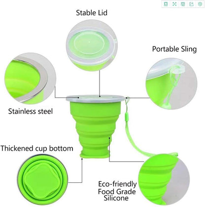 5 Pack Silicone Collapsible Cups for Traveling Foldable Camping Cups Collapsible Water Cup Portable Drinking Cups with Lids Collapsible Mug for Outdoor Hiking