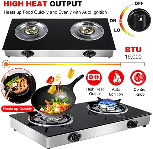 forimo Propane Gas Cooktop 2 Burners Gas Stove portable Tempered Glass Double Burners Stove Auto Ignition Camping Double Burner LPG for RV,Apartments,Outdoor