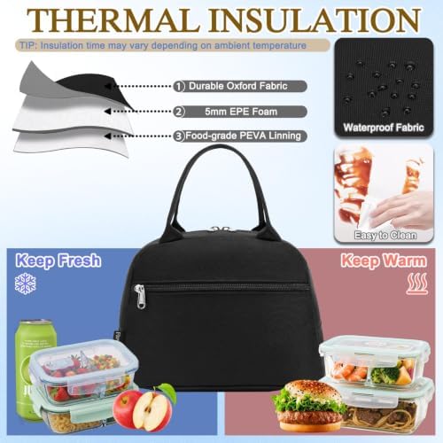 FlowFly Insulated Lunch Cooler Bag - Tote Bag Organizer for Women/Men, Black