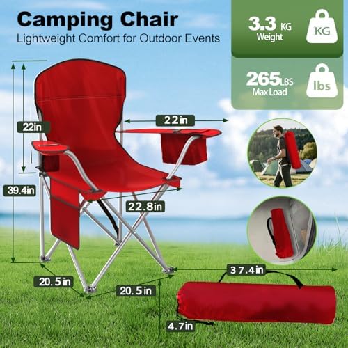Folding Portable Camping Chair with Cooler, Cup Holder & Storage Pocket