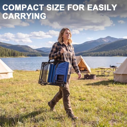 Romswi 2 Pack 30" Extra Tall Folding Camping Chairs, Heavy Duty Director Chairs with Side Table, Cup Holder & Storage Pocket, 400 LBS Support, Portable Outdoor Chairs for Camping, Sports, Events, Blue