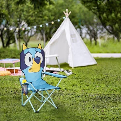 Idea Nuova Bluey Kids Folding Camping Chair with Cup Holder & Storage Pocket,Portable Outdoor Chair for Toddlers, Camping, Beach & Picnic