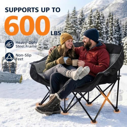 Heated Double Camping Chair - Oversized Padded Loveseat for Adults