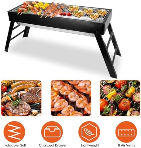 KOCASO Foldable Charcoal BBQ Grill Stainless Steel Grill Net Easy Setup Portable Tabletop Barbecue Grill for Camping Picnic Outdoor Party Backyard