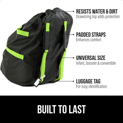 GORILLA GRIP Car Seat Travel Bag for Airplane Gate Check, Easy Carry Backpack Bags Cover Carseats, Infant Baby Carriers and Toddler Booster Seats for Airport, Child Air Travels Essential, Fluorescent