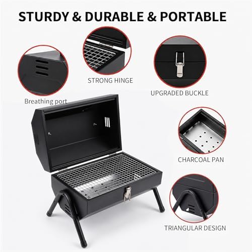 Tabletop Charcoal Grill, Portable Foldable Tabletop BBQ Grill with Dual Sided Griddle & Grill, Compact Folded Design, Thickened Body for Camping, Picnic & Outdoor Cooking