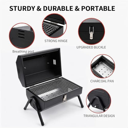 Tabletop Charcoal Grill, Portable Foldable Tabletop BBQ Grill with Dual Sided Griddle & Grill, Compact Folded Design, Thickened Body for Camping, Picnic & Outdoor Cooking